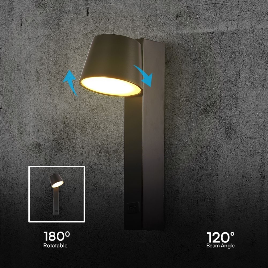 Spot LED de perete cu port USB LED/8W/230V 3000K