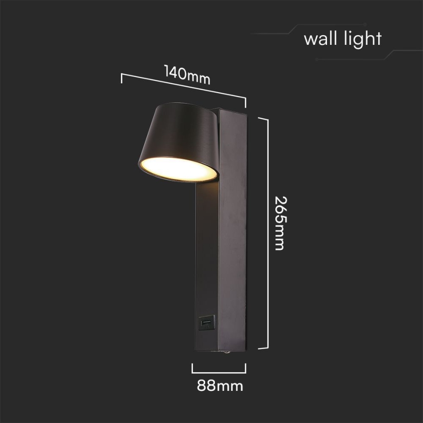 Spot LED de perete cu port USB LED/8W/230V 3000K