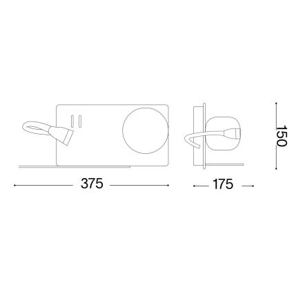 Spot LED de perete Ideal Lux BOOK 1xG9/28W + LED/3W/230V USB negru