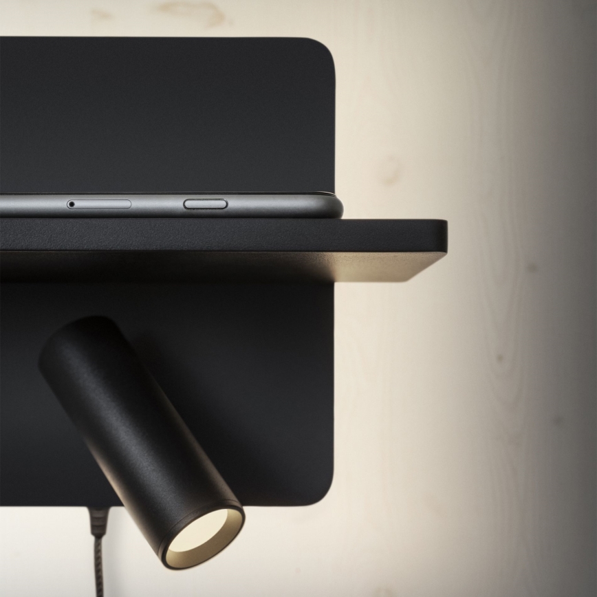 Spot LED de perete Ideal Lux PIANO LED/11,5W/230V USB negru