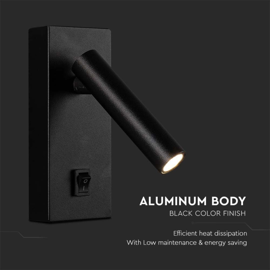 Spot LED de perete LED/2W/230V 3000K negru