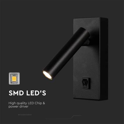 Spot LED de perete LED/2W/230V 3000K negru