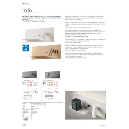 Spot LED de perete Redo 01-2985 BROOK LED/8W/230V + LED/3W USB CRI 90 negru