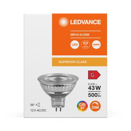Bec LED reflector dimerizabil MR16 GU5,3/6,6W/12V 4000K 36° CRI 97 - Ledvance