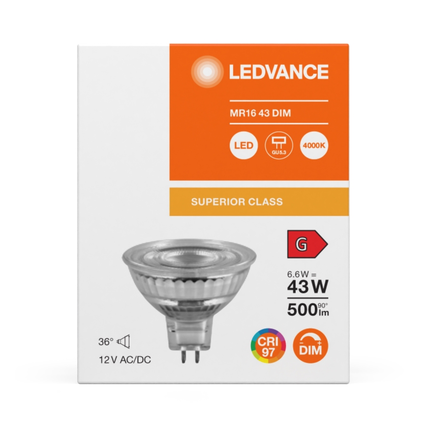 Bec LED reflector dimerizabil MR16 GU5,3/6,6W/12V 4000K 36° CRI 97 - Ledvance