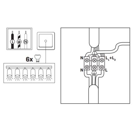 Spot LED RGBW dimmabil pentru baie TURYN, 6x GU10, 6,5 W, 230 V, 2700–6500 K, Wi‑Fi, IP44, negru