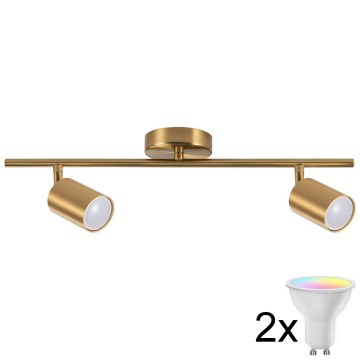 Spot LED RGBW GOLDI dimerizabil, 2xGU10/6W/230V, 3000K, auriu + telecomandă