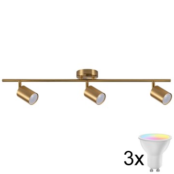 Spot LED RGBW reglabil GOLDI 3xGU10/4,8W/230V 3000K auriu + telecomandă