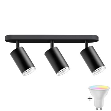 Spot LED RGBW reglabil pentru baie TURYN, 3x GU10, 4,8W, 230V, 3000K, IP44, negru + telecomandă