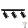Spot LED RGBW reglabil pentru baie TURYN, 3x GU10, 6W, 230V, 3000K, IP44, negru + telecomandă