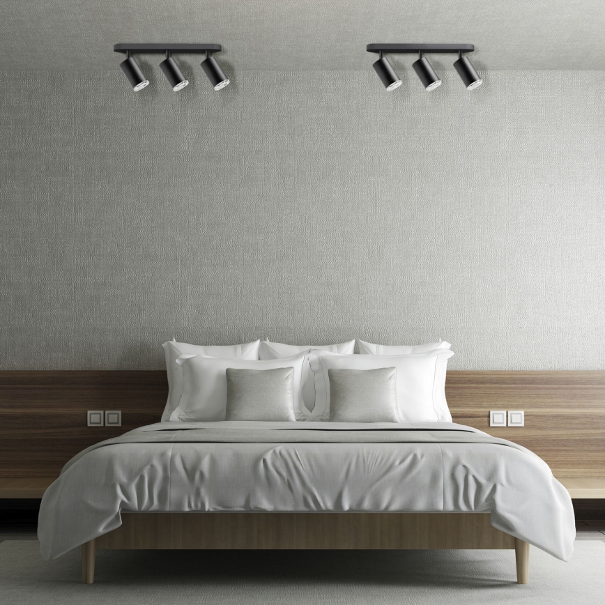 Spot LED RGBW reglabil pentru baie TURYN, 3x GU10, 4,8W, 230V, 3000K, IP44, negru + telecomandă
