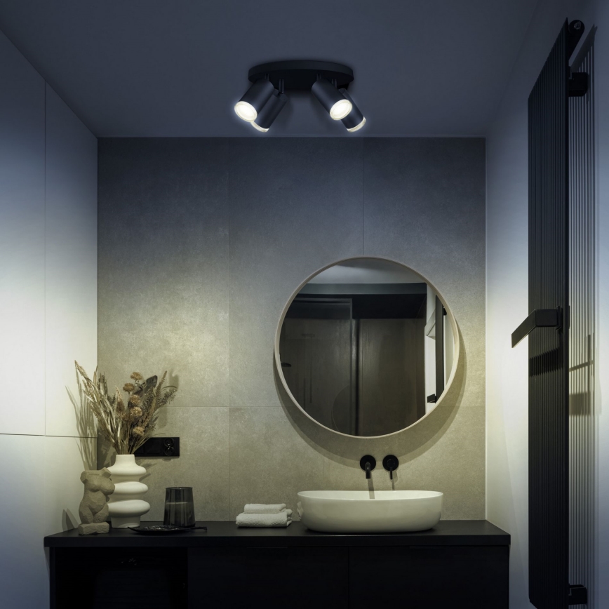 Spot LED RGBW reglabil pentru baie TURYN 4xGU10/4,8W/230V 3000K IP44 negru + telecomandă