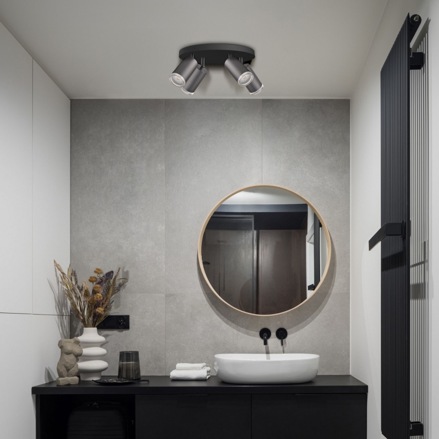 Spot LED RGBW reglabil pentru baie TURYN 4xGU10/4,8W/230V 3000K IP44 negru + telecomandă