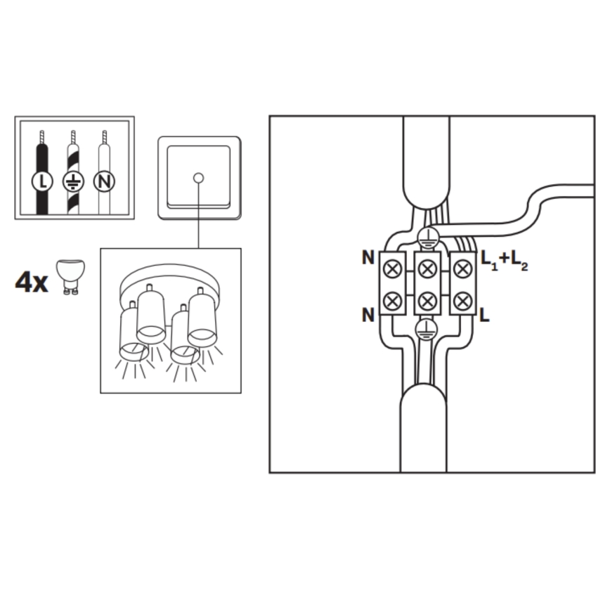Spot LED RGBW reglabil pentru baie TURYN 4xGU10/4,8W/230V 3000K IP44 negru + telecomandă