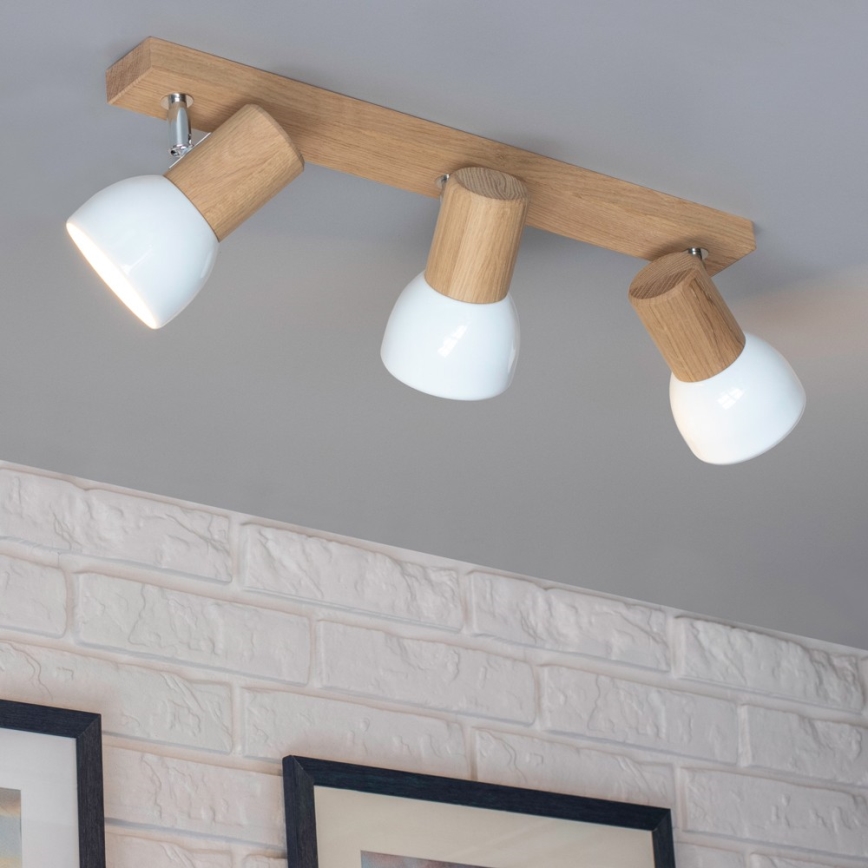 Plafonieră cu spoturi SVENDA 3xE27/60W/230V stejar/alb