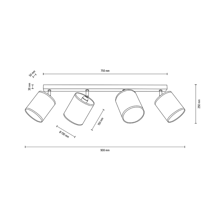 Plafonieră BOHO cu 4 spoturi, soclu E27, 25W, 230V, stejar