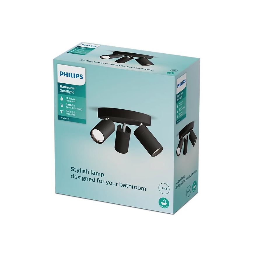 Spot pentru baie Philips IDRIS 3xGU10/5W/230V IP44 negru
