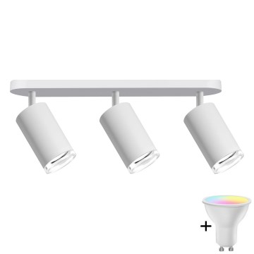 Spot pentru baie TURYN LED RGBW cu funcție dimmer 3xGU10/6W/230V 3000K IP44 alb + telecomandă