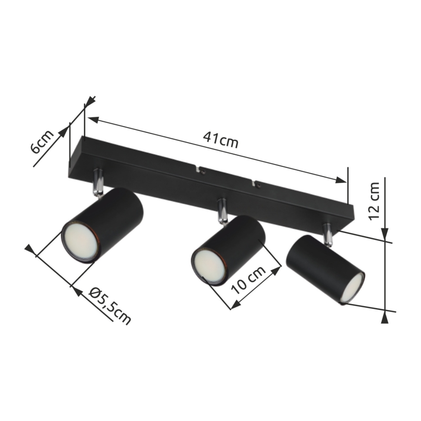 Spot 3xGU10/35W/230V neagră Globo