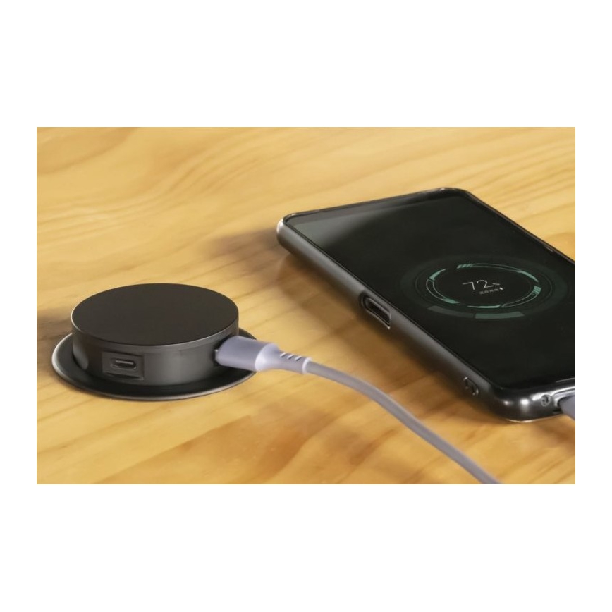 Stâlp cu prize pentru blat 3x230V + 2xUSB negru