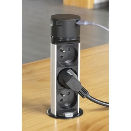 Stâlp cu prize pentru blat 3x230V + 2xUSB negru