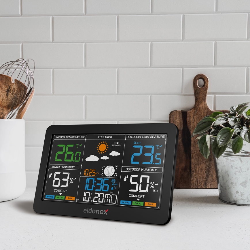 Stație meteo cu afișaj LCD ELDONEX EWS-1010-BK 2xAAA negru