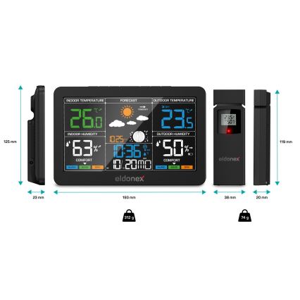 Stație meteo cu afișaj LCD ELDONEX EWS-1010-BK 2xAAA negru