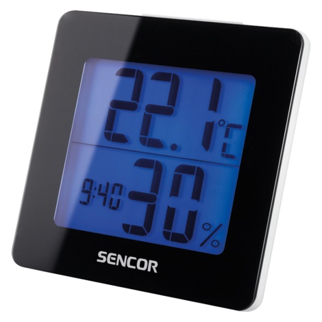 Stație meteo cu afișaj LCD și ceas deșteptător 1xAA neagră Sencor