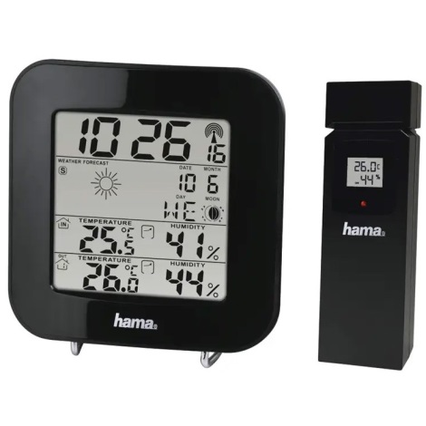 Stație meteo cu afișaj LCD și ceas deșteptător 2xAA negru Hama