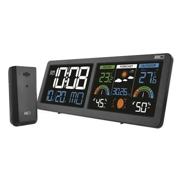 Stație meteo cu ecran LCD color și ceas cu alarmă, alimentare 5V, 3xAAA + 2xAA, negru