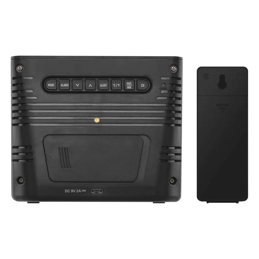 Stație meteo cu încărcare fără fir 5V, 2xAA + 2xAAA, negru