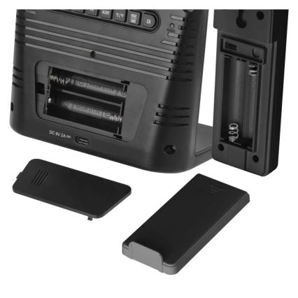 Stație meteo cu încărcare fără fir 5V, 2xAA + 2xAAA, negru