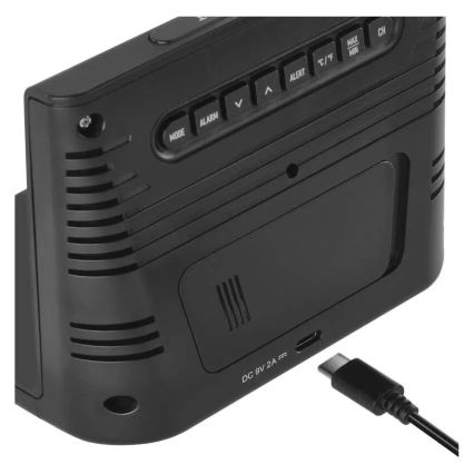 Stație meteo cu încărcare fără fir 5V, 2xAA + 2xAAA, negru