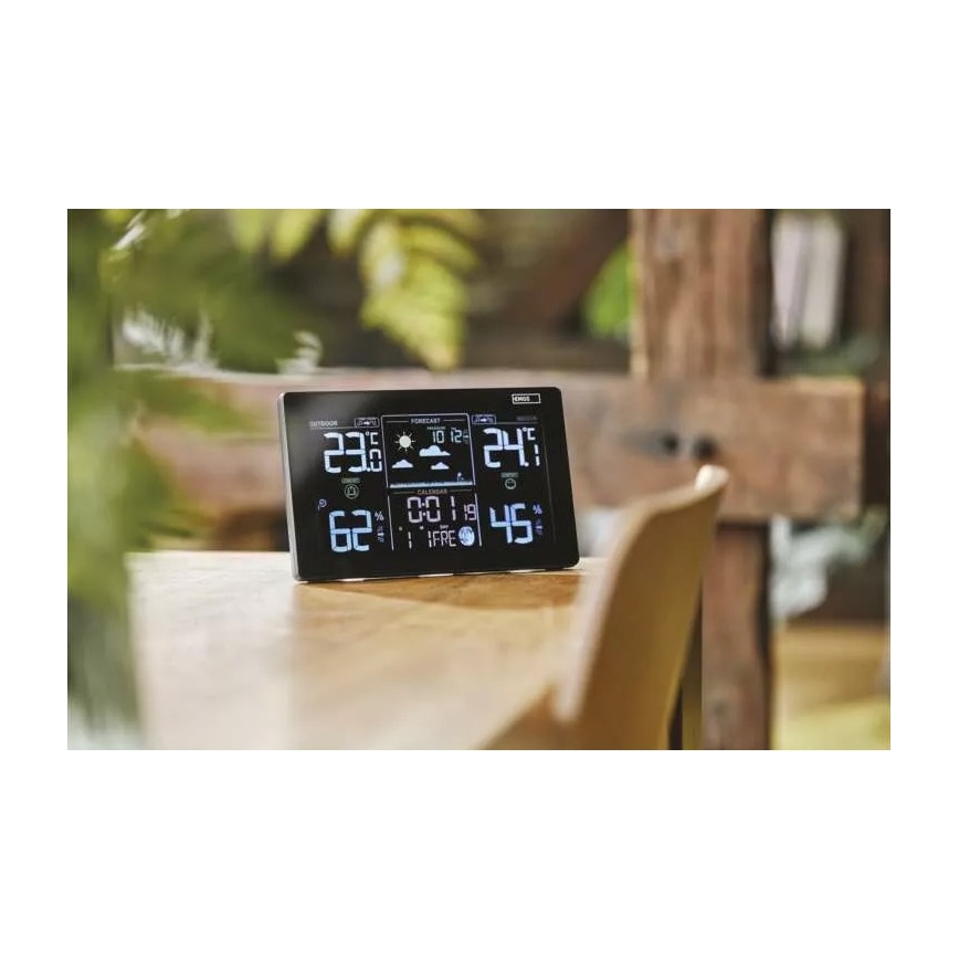 Stație meteo fără fir cu ceas deșteptător 3xAAA negru