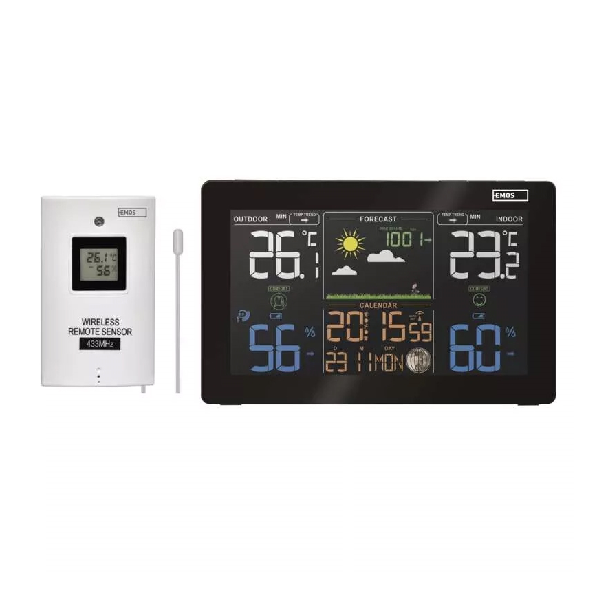 Stație meteo fără fir cu ceas deșteptător 3xAAA negru