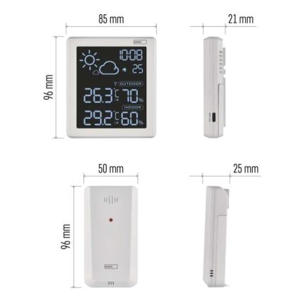 Stație meteo neagră, 5V, 2x AAA + 2x AAA