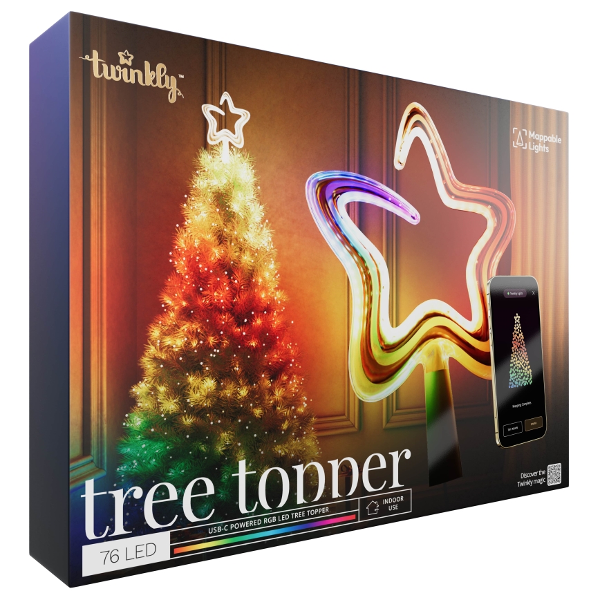 Stea LED RGB dimabilă de Crăciun Twinkly TREE TOPPER 76xLED USB Wi-Fi