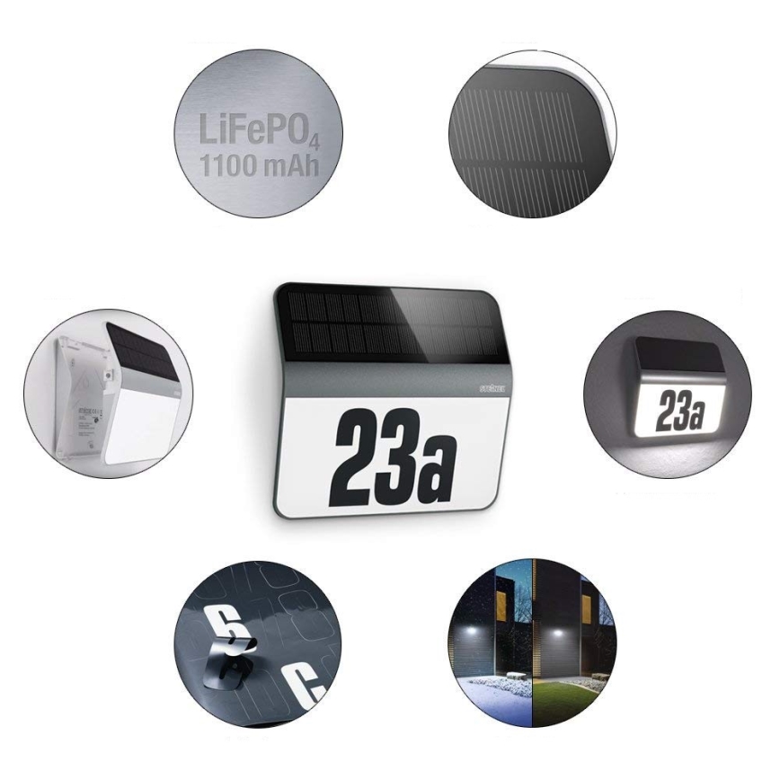 STEINEL 007140 - Număr casă solar LED XSolar LH-N LED/0,03W inox IP44 2500 mAh