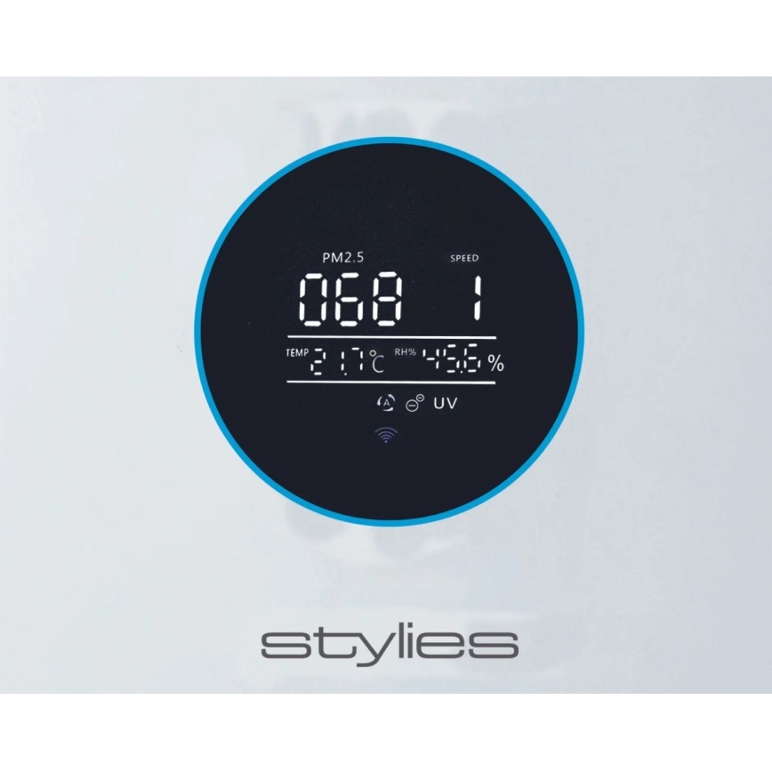 Stylies - Purificator de aer ALPHA 68W/230V cu umidificator și lampă UV-C, Wi-Fi, alb