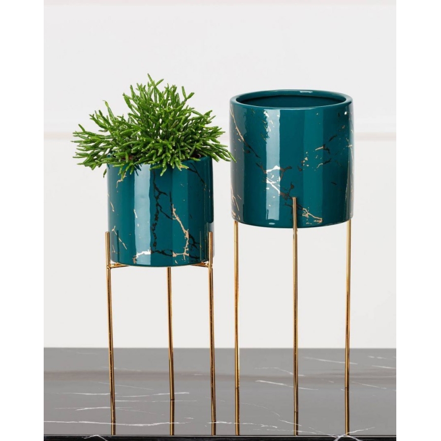 Suport de flori NILA 32,5x13 cm verde/auriu