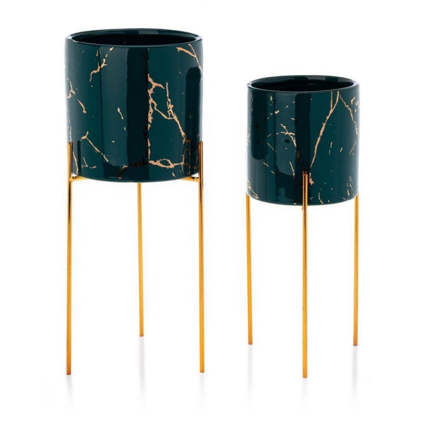 Suport de flori NILA 32,5x13 cm verde/auriu