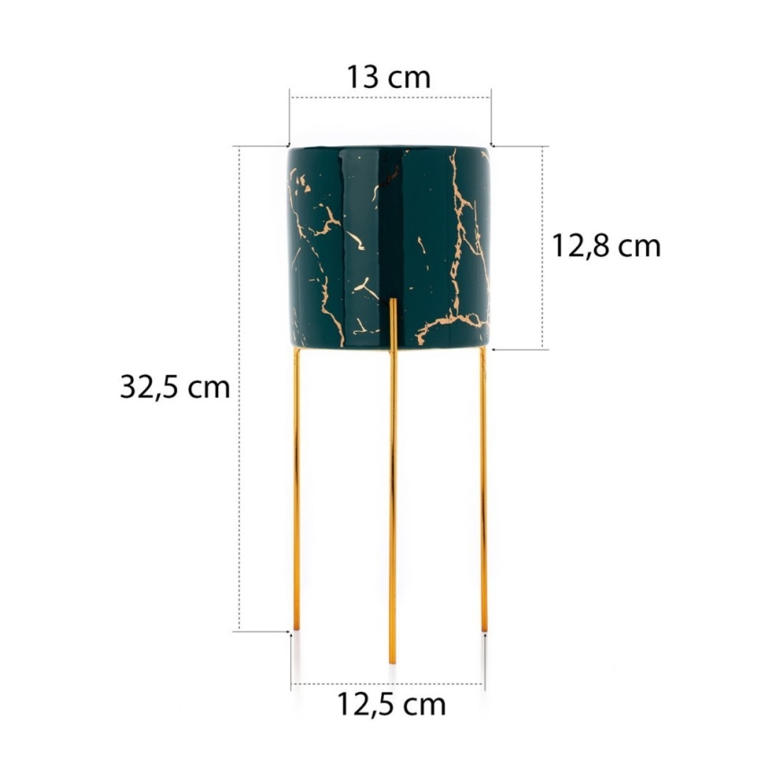 Suport de flori NILA 32,5x13 cm verde/auriu