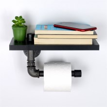 Suport de hârtie igienică cu raft BORU 12x30 cm negru