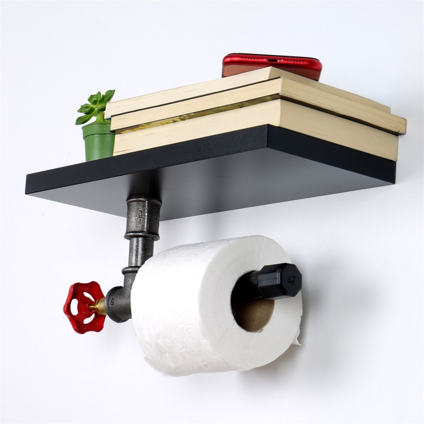 Suport de hârtie igienică cu raft BORU negru