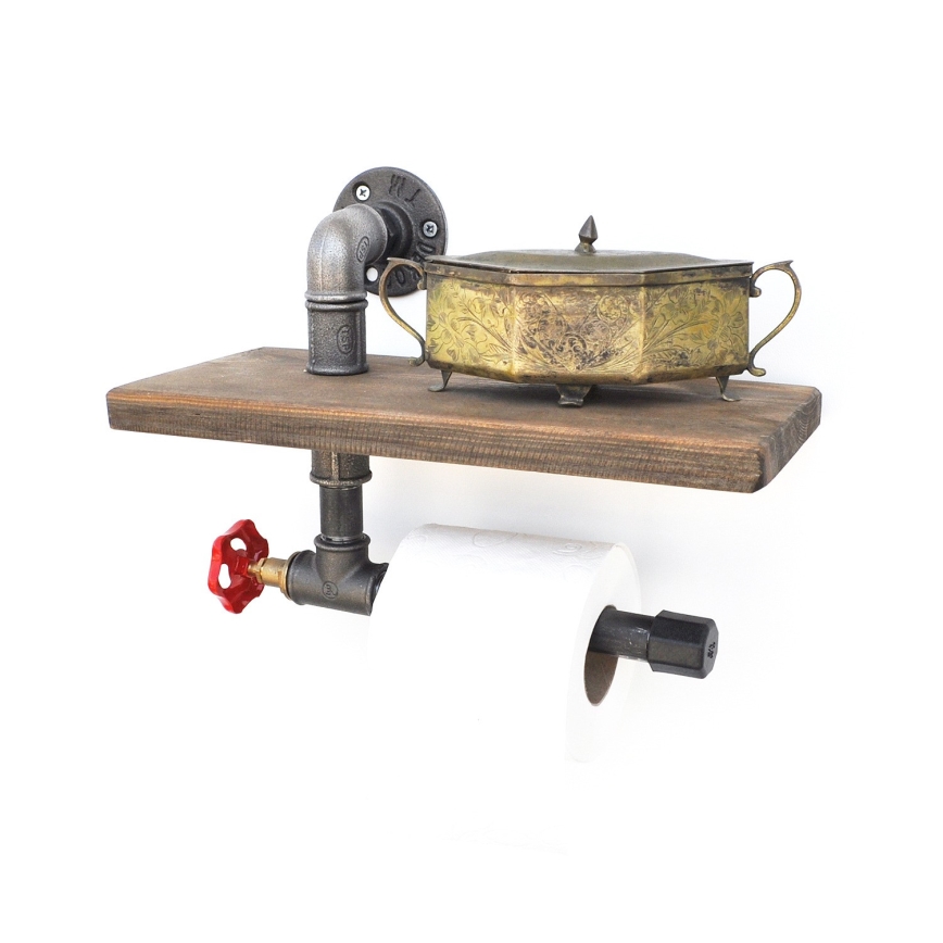 Suport de hârtie igienică cu raft BORURAF 22x31 cm molid