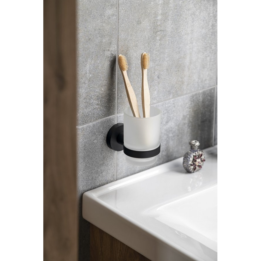 Suport de perete pentru periuțe de dinți Aqualine SAMBA sticlă alburie/negru mat