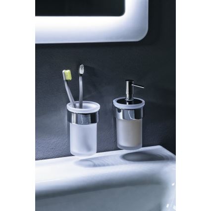Suport de perete pentru periuțe de dinți Gedy PIRENEI sticlă alburie/crom lucios