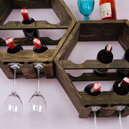 Suport de perete pentru vin 46x42 cm lemn/metal molid