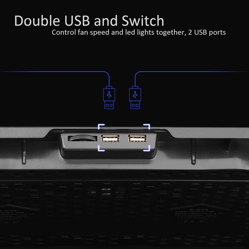 Suport de răcire pentru laptop 5x ventilator 2xUSB negru