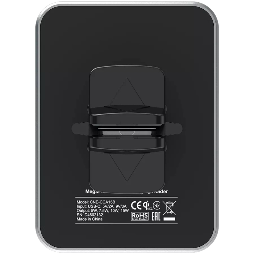 Suport magnetic auto de telefon cu funcție de încărcare fără fir Canyon Qi 5V negru dreptunghiular